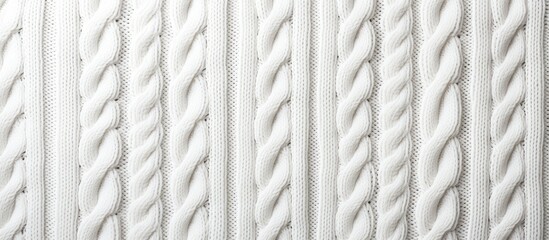 White wool fabric with cable pattern knit texture as backdrop.