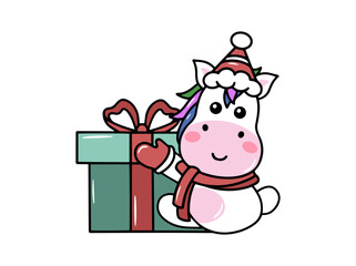 Christmas with Unicorn and Christmas Hat