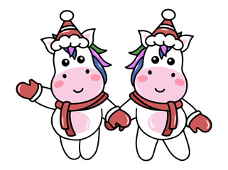 Merry Christmas with Unicorn Cartoon Illustration