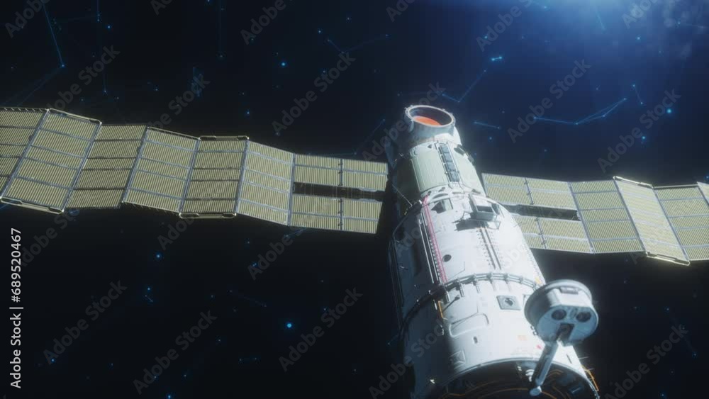 Wall mural a spaceship flying in space orbiting a planet