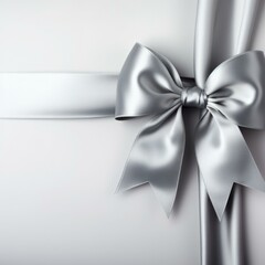 Naklejka premium Silver gift wrapped with a bow on a white background. Generative AI.