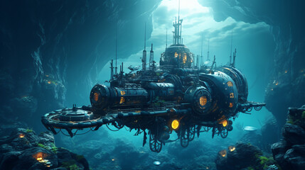 Underwater station or submarine steampunk