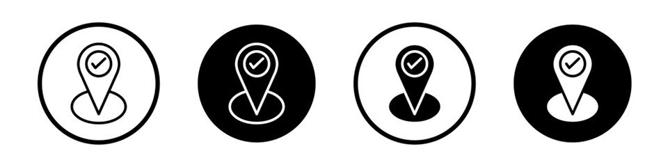 Checkpoint icon set. Map check point pin vector symbol in black filled and outlined style. - obrazy, fototapety, plakaty