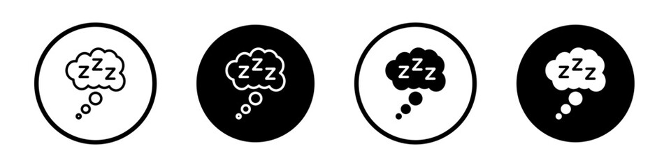 Zzz icon set. sleep or nap vector symbol. sleepy text sign in black filled and outlined style.
