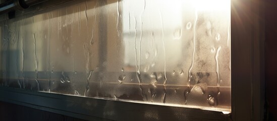 Leaky panels fogging up glass of old solar hot water heater. - obrazy, fototapety, plakaty