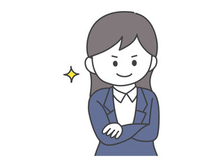 腕を組みながら自信げな女性の上半身イラスト