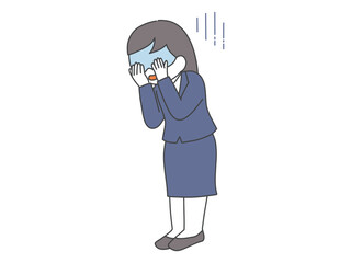 顔を覆って悲しむ女性の全身のイラスト