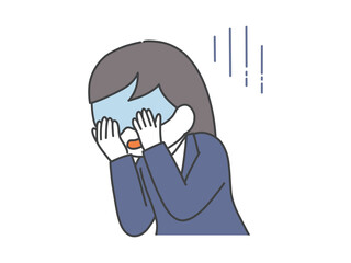 顔を覆って悲しむ女性の上半身のイラスト
