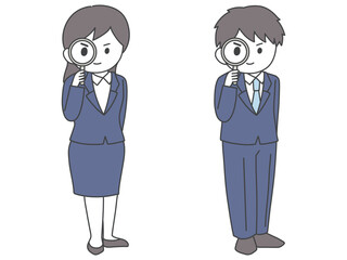 立ちながら困るスーツの男女のイラスト