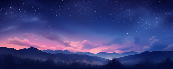 Naklejka premium 夜空と雲と山の景色