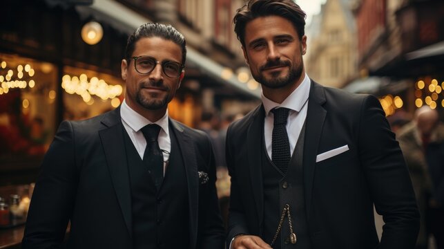 Two business men crossed street on crosswalk