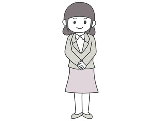 正面を向いて立つ女性の全身イラスト