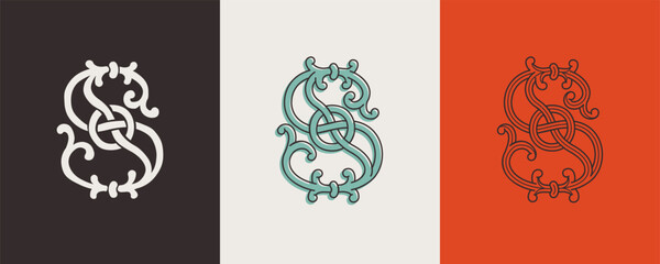 8 logo. Celtic number eight monograms. Insular style initial with knots and interwoven cords. British, Irish, or Saxons overlapping monogram.
