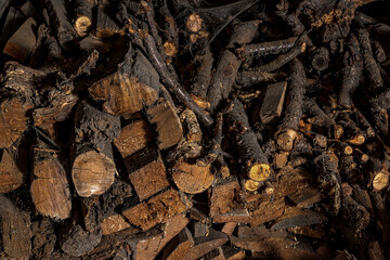 Harvested firewood for heating a private house