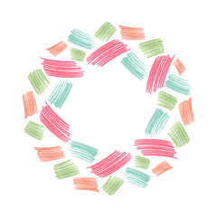 Wreath made of pencil shading. Sloppy stains. Chalk texture. Imitation of children's shading. Colored pencil shading. Master classes on drawing. For design of holiday cards, invitations, backgrounds