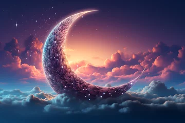 Fotobehang ramadan Kareem, Ramadan crescent moon, Eid Mubarak Islamic festival social media banner and Eid Mubarak Post Template, isolated background © fadi