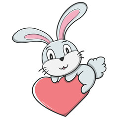 Cartoon bunny hugging a heart