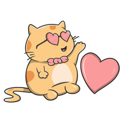 Cute cartoon cat with heart shaped sunglasses and a pink collar