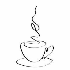 Continuous one line drawing of a cup of coffee. Vector illustration