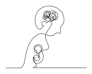 Continuous line art of a person with stress and anxiety, lineart vector illustration.