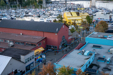 Industrial Waterfront Buildings Overlooking Crowded Marina