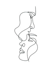 Continuous one single abstract line drawing of a female head silhouette.