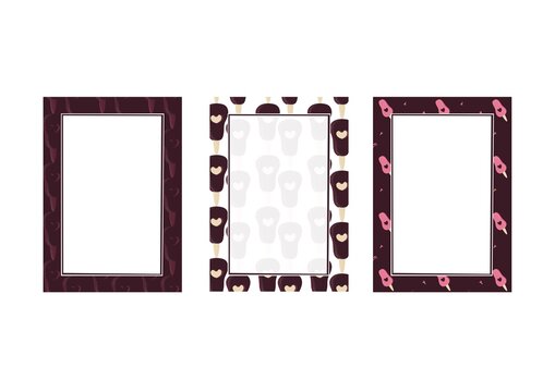 Rectangular frames with chocolate popsicle ice cream for postcards, invitations, letters.