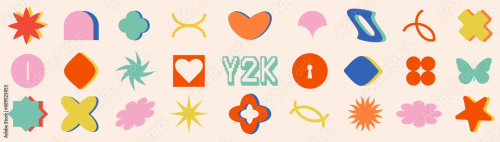 Poster abstract isolated shapes in y2k style. colorful elements for banner, poster, background greeting car
