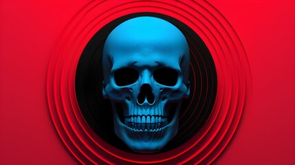 Skull in the circle on red background. Skull in red circle. Futuristic background.