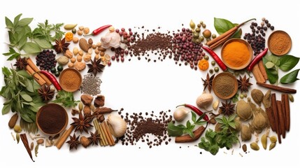 Naklejka premium Spices and herbs frame. Generative AI