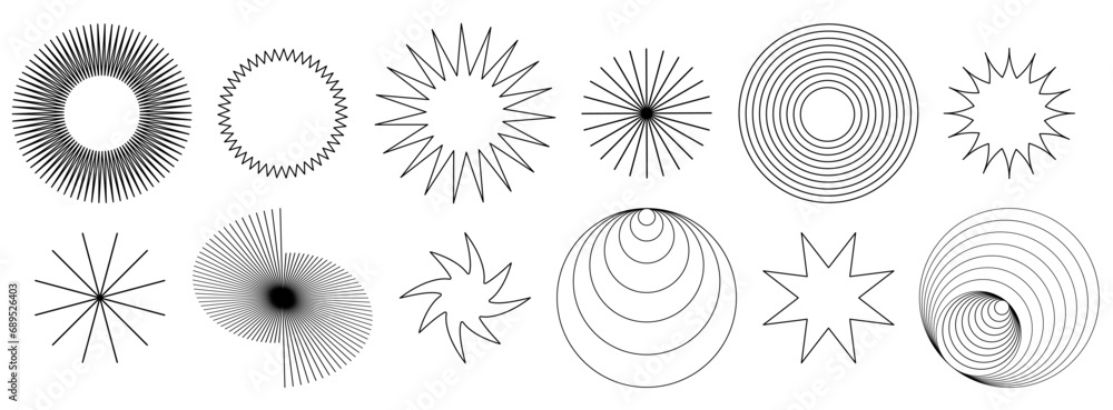 Aufkleber Abstract rave set in trendy y2k style. Black retro futuristic isolated shapes and frames. Elements for banner, poster, background, card, cover. Vector Illustration on white background.