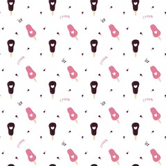 A pattern of favorite popsicle ice cream chocolate and strawberry flavor on a white background.