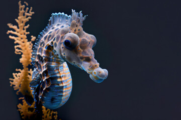 Hippocampus or Seahorses, is a species of fish in the Syngnathidae family. Generative AI. - obrazy, fototapety, plakaty