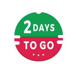 2 days to go banner, design sticker icon. count time sale or promo for websites or advertising. Flat Vector template isolated on white background.