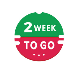 2 week to go banner, design sticker icon. count time sale or promo for websites, landing page or advertising. Flat Vector template isolated on white background.