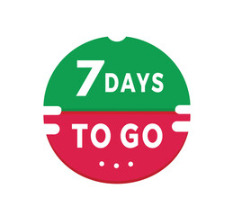 7 days to go banner, design sticker icon. count time sale or promo for websites or advertising. Flat Vector template isolated on white background.