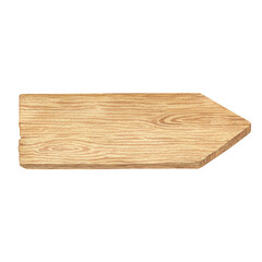 Watercolor illustration of wood texture, wooden arrow-shaped plank or pointer isolated. Handmade.