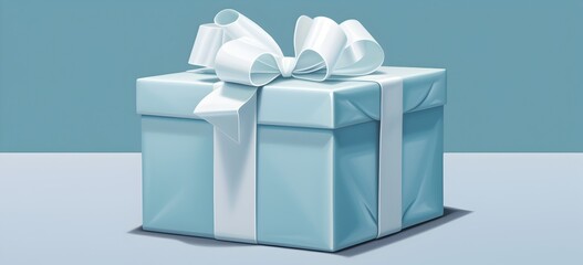Blue gift box with a silver bow on blue background.