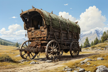 Fototapeta na wymiar Old stagecoach or passenger caravan. Generative AI.