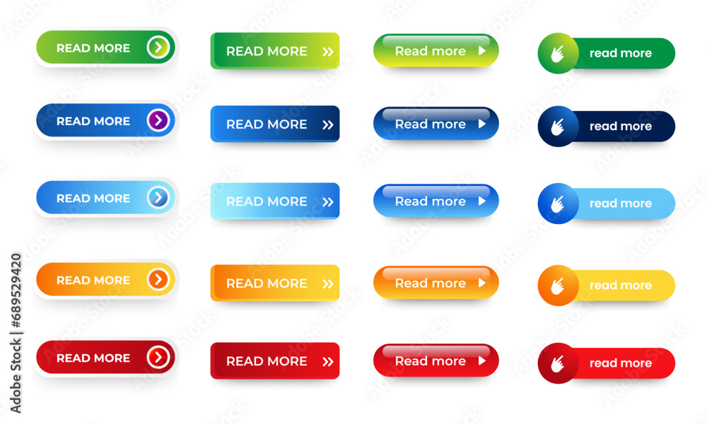 Fototapete set of read more icons button design. colorful read more button pack for website, ads, ui, and proje