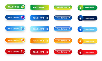 Set of Read More icons button design. Colorful read more button pack for website, ads, UI, and project. vector EPS 10 - obrazy, fototapety, plakaty