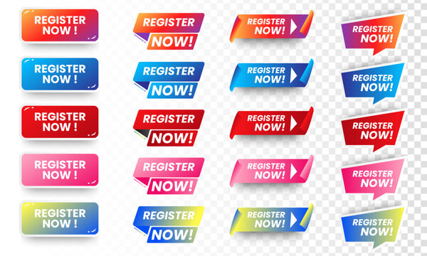 Set of Register now icons button design. Colorful Register button pack for website, ads, UI, and project. vector EPS 10