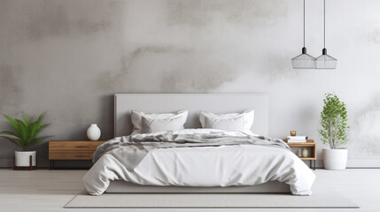 Elegant minimalist bedroom design - obrazy, fototapety, plakaty