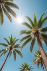 Fototapeta na wymiar Tropical Palm Tree on Paradise Island with Clear Sky and Ocean