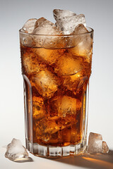 Transparent glass glass with a refreshing cola drink and lots of ice. Generative AI. - obrazy, fototapety, plakaty