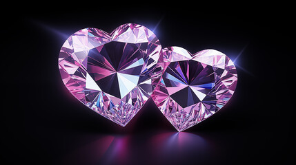 2 heart-shaped diamonds on a black background
