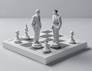 Chess figure of two Businessmen on a chess board. Space for text. Concept. Business competition.