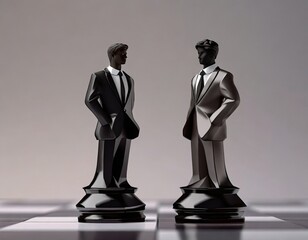 Chess figure of two Businessmen on a chess board. Space for text. Concept. Business competition.