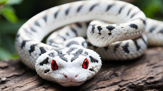 Adorable White Snake with Cat-Like Face. Fantasy Animal