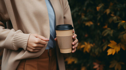 Woman holding reusable coffee cup